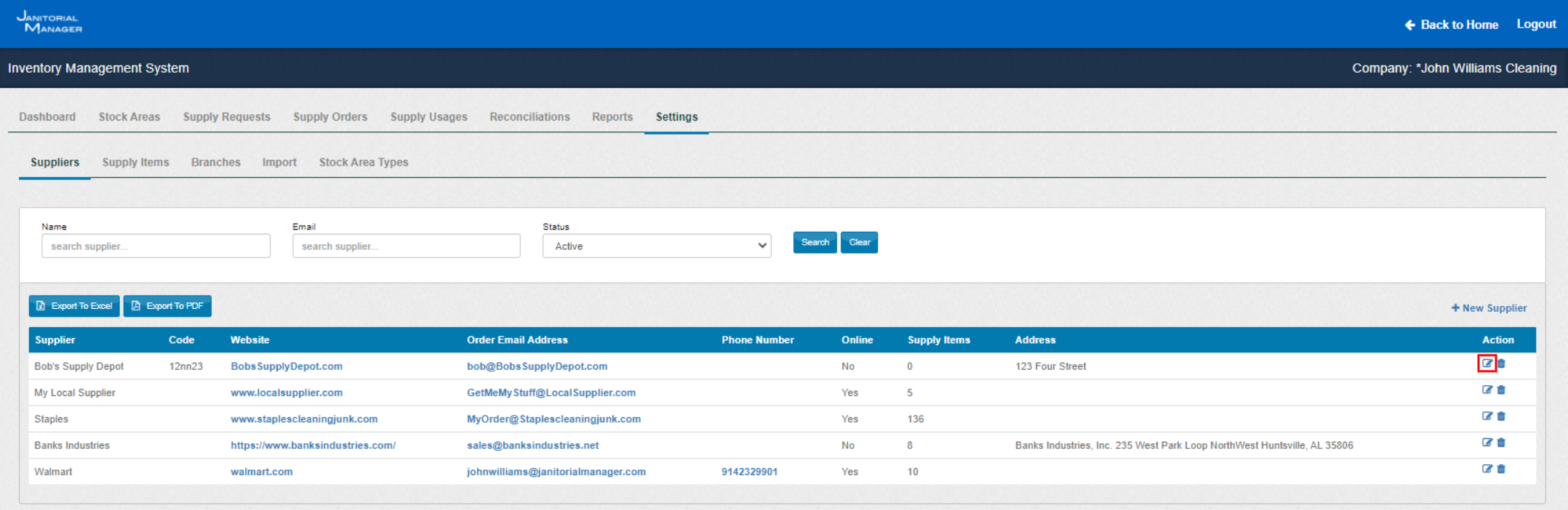 IMS Adding & Editing Suppliers Janitorial Manager